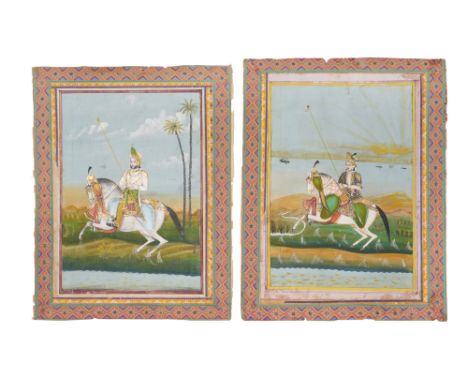 TWO LARGE EQUESTRIAN PORTRAITS: MAHARAJA SAWAI JAI SINGH III AND HIS SON, SAWAI RAM SINGH II PROPERTY FROM A CANADIAN COLLECT