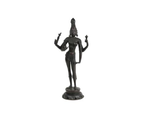 A CHOLA-REVIVAL BRONZE STATUE OF ARDHANARISHVARA (अर्धनारीश्व) Tamil Nadu, South India, 19th centuryFinely cast in the round,