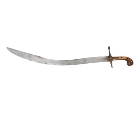 AN OTTOMAN HORN-HILTED GOLD-DAMASCENED STEEL KILIJ SWORD Ottoman Turkey or Near East, the blade dated 1128 AH (1716 AD)With a