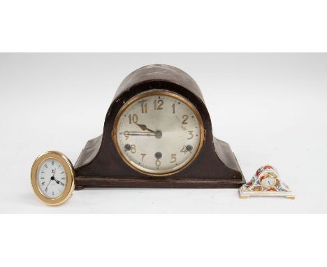 A 1950's mantle clock, a Royal Crown Derby miniature clock and other small table clock