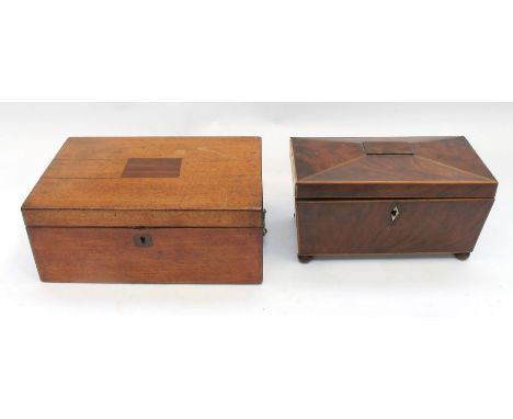 A 19th century mahogany writing box, together with a 19th century mahogany tea caddy