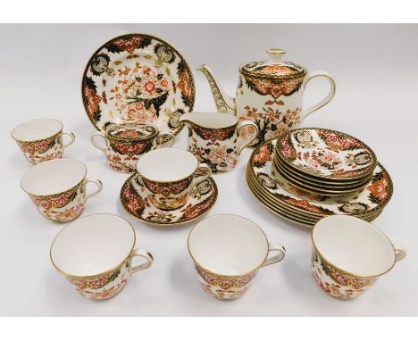 Royal Crown Derby tea set 383 pattern teapot, milk jug, sugar basin, six plates, six saucers, six tea cups