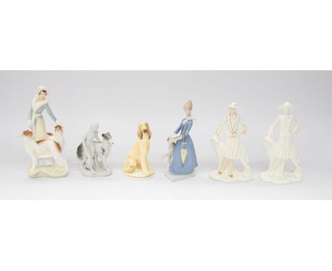A collection of British and Continental figures including Worcester, Doulton, German ladies with hunting dogs