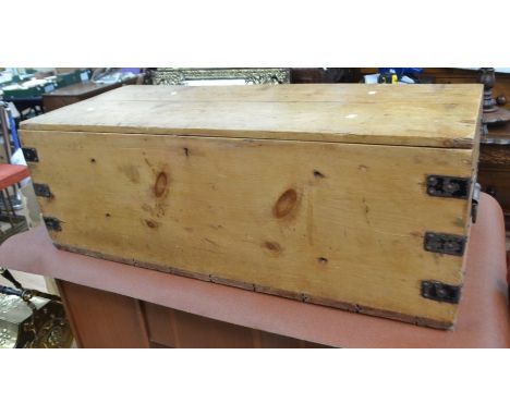 A large 19th Century pine tool trunk/travel trunk