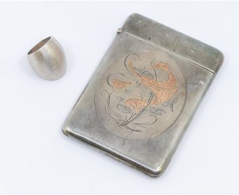 A silver boule ring by Alberto Luzzi, width approx 29mm, brushed finish, size P, along with a silver card case, comprising a 