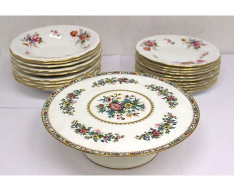 A collection of ceramics to include; Royal Crown Derby green marked Floral decorated dishes (9) and plates (10), a Poole Pott