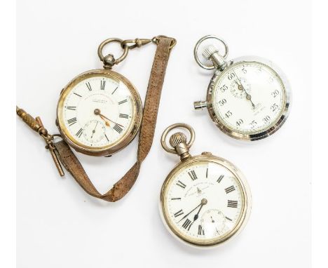 A silver British Watch Co Ltd London open faced pocket watch, white dial with numeral markers, subsidiary dial at 6,  manual 