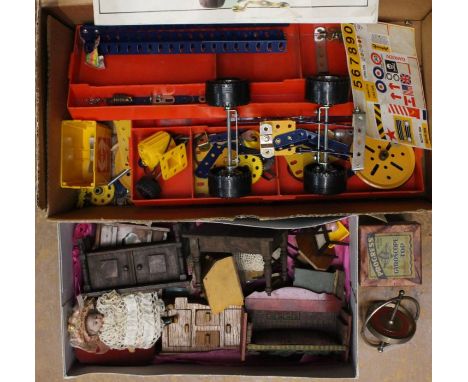 Collectables: A collection of assorted unboxed Meccano parts with manual, together with a collection of dolls house furniture