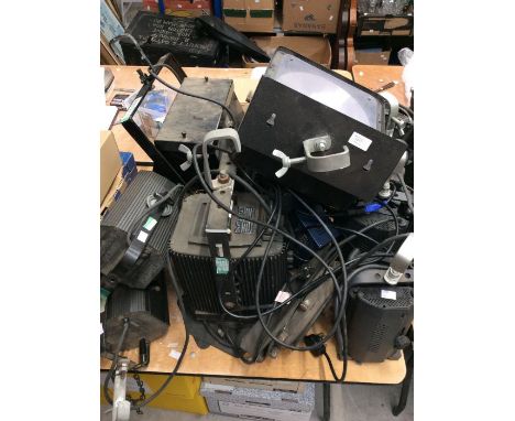 A large collection of stage lighting, lights and lamps, various shapes and sizes (not tested)