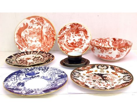 Royal Crown Derby: A collection of various patterned pieces to include; A Red Aves bowl (second quality), Red Aves large plat