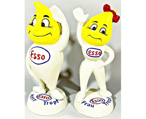 Two cast iron German 'Esso' figure money boxes, Herr und Frau Tropf both in their original packaging, both 25cm tall
