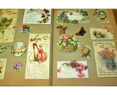 Four Victorian and later postcard albums, each full of contemporary greetings cards, together with three empty examples