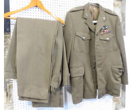 Lt Col R Wheen British Army parade uniform, a jacket bearing two rows of ribbon medals and two pairs of trousers