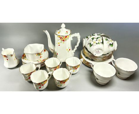 A collection coffee cups, teacups, saucers, etc to include Indian Tree pattern and other designs