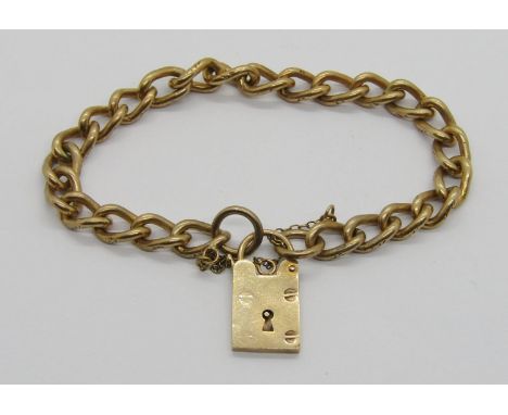 9ct curb link bracelet with padlock clasp, maker 'R&amp;CLd', London 1973, 23g