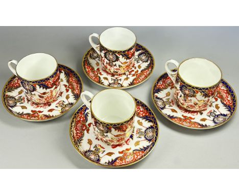 Royal Crown Derby - set of four coffee cups and saucers with tiny handles, Kings pattern, 1907 &amp; 1907