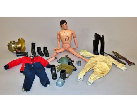 Action man figure (chrome joint rivits) together with a mixed selection of Action Man clothing accessories, Matchbox Super Ki
