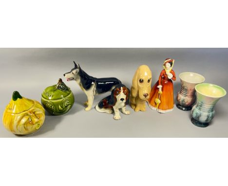 A collection of miscellaneous ceramics including a Doulton figure - Julia, HN2705, a Sylvac dog, Sylvac sauce tureens, etc