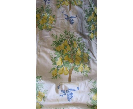 A pair of good quality lined curtains in a Lemon Tree &amp; Bluebird pattern - 220cm long x 400cm wide 