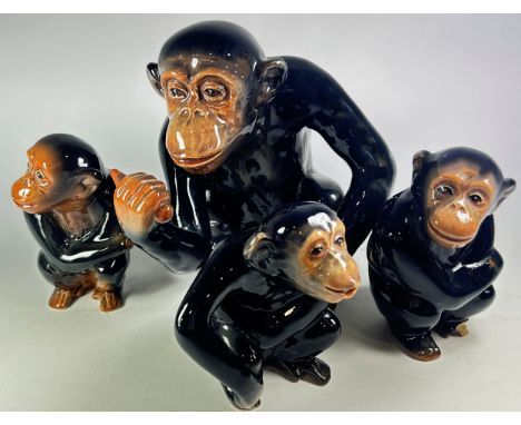 A collection of ceramics to include four Sylvac chimpanzees, a Siamese cat and lidded sauce tureens, Beswick hedgerow birds, 