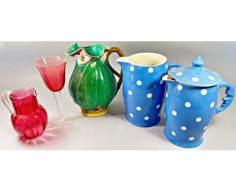 A small collection of china including a 19th century Minton Majolica jug with impressed marks, a T.G. Green Domino pattern ju