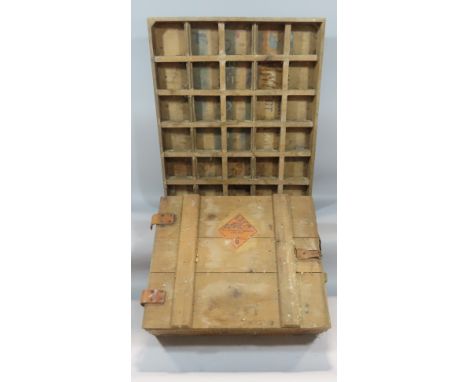 An old pine MOD explosives crate together with a pine typeface shelf (2) 