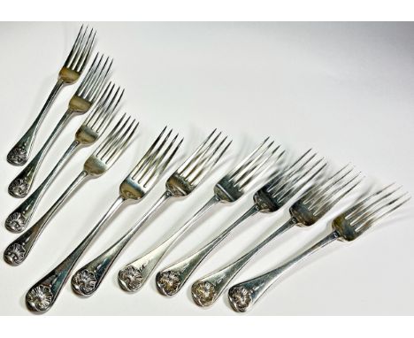 A selection of Victorian silver Kings pattern flatware, including seven serving spoons, six dessert spoons, six main forks, f