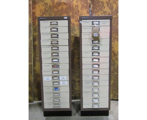 A pair of Bisley light steel floorstanding filing cabinets 94cm high x 28cm x 41cm 