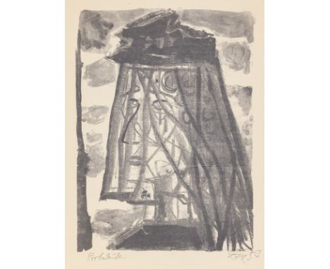 Dix, OttoGera, 1891 - Singen, 196946,7 x 35 cm, o. R."Witwe", 1957. Lithografie in Grau auf Bütten. In Bleistift unten rechts