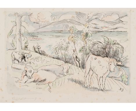 Grossmann, RudolfFreiburg/Breisgau, 1882 - 1941Blattgröße: 37 x 51,5 cm, o. R.9 Bl.: Ohne Titel, um 1920. Acht aquarellierte 