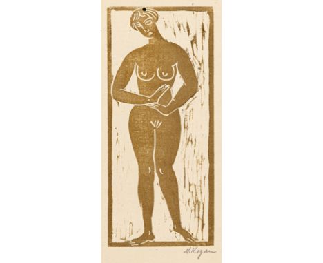Kogan, MoisseyBessarabien, 1879 - Auschwitz, 1943Blattgröße: 28,5 x 20,5 cm; 18 x 8 cm, o. R.Stehender weiblicher Akt, 1925. 