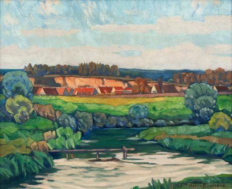 Eberhard, HeinrichEllwangen, 1884 - Stuttgart, 197350 x 60 cm, R."Landschaft an der Brenz", um 1930. Öl auf Leinwand. In Öl u