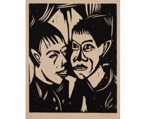 Gothein, WernerKarlsruhe, 1890 - 1968Blattgröße: 40,7 x 31 cm; 29,5 x 23,7 cm, o. R.Lausbuben, 1919. Holzschnitt auf Bütten. 