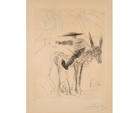 Dalí, SalvadorFigueras, 1904 - Cadaques, 198951 x 49 cm, R."Sancho Panca", 1970. Farbradierung auf Bütten aus der Folge "Don 
