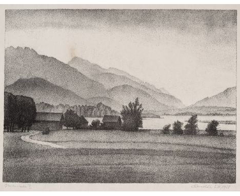 Kanoldt, AlexanderKarlsruhe, 1881 - Berlin, 1939Blattgröße: 40,5 x 53,5 cm; 28,4 x 37,6 cm"Chiemsee II", 1938. Lithografie au