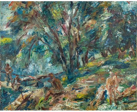 Henninger, ManfredBacknang, 1894 - Stuttgart, 198680 x 98 cm, R.Badende am Max-Eyth-See, 1930. Öl auf Leinwand. In Öl unten r