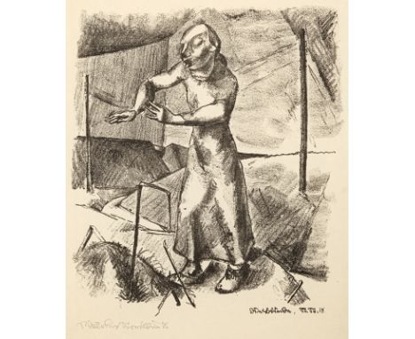 Stoecklin, NikolausBasel, 1896 - 1982Blattgröße: 41 x 30,5 cm; 29 x 25 cm, o. R."Die Blinde", 1918. Lithografie auf Japanpape