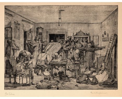 Kretzschmar, BernhardDöbeln, 1889 - 1972Blattgröße: 49,7 x 65,5 cm; 36,5 x 48,7 cm, o. R."Die Erben", 1932. Radierung auf Büt