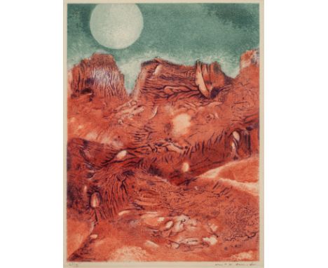 Ernst, MaxBrühl, 1891 - Paris 197621,6 x 15 cm, R."Les malheurs des immortels", 1960. Farbradierung auf Bütten. In Bleistift 
