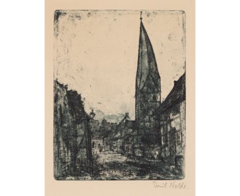 Nolde, EmilNolde/Schleswig, 1867 - Seebüll, 195919,3 x 14,8 cm, R."Schiefer Turm in Soest", 1906. Radierung auf Bütten. In Bl