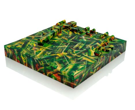 Hrbek, PetrDvur Králové, geboren 195552 x 50 x 7 cm"Mordlust auf der Iga", 1993. Acryl über Holzrelief. In Faserstift rücksei