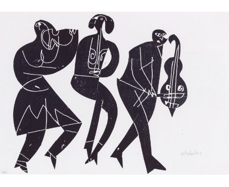 Grieshaber, HAPRot an der Rot, 1909 - Reutlingen, 1981Blattgöße: 37,5 x 52, R."Musizierende (Drei Musizierende)", 1962. Holzs