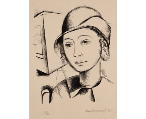 Burchartz, MaxElberfeld, 1887 - Essen, 1962Blattgröße: 56,5 x 38,5 cm; 34 x 25,5 cm, o. R.Frau mit Hut, 1921. Lithografie auf