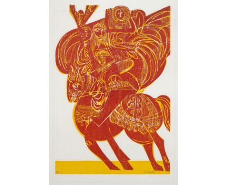 Grieshaber, HAPRot an der Rot, 1909 - Reutlingen, 1981Blattgröße: 83 x 59 cm;  60  x 40,5 cm, R."Christophorus", 1969. Holzsc