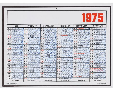 Darboven, HanneMünchen, geboren 1941Versch., o. R.5 Bl.: "Aufzeichnungen", 1975;  "Kalenderblatt", 1975. Farboffset auf feste