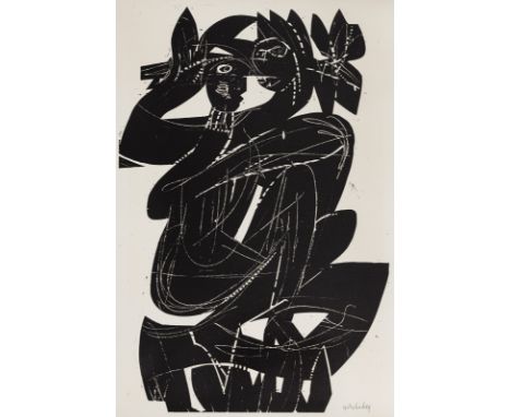 Grieshaber, HAPRot an der Rot, 1909 - Reutlingen, 1981Blattgröße: 84,7 x 65 cm, 74 x 50 cm, o. R."Paar unter Zweigen", 1963. 
