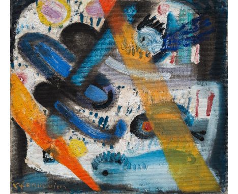 Kerkovius, IdaRiga, 1879 - Stuttgart, 197036 x 40 cm, R.Ohne Titel (Pendel mit Engel), um 1959/1960. Öl auf Leinwand, auf Har