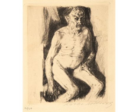 Kollwitz, KätheKönigsberg, 1867 - Moritzburg, 1945Blattgröße: 41 x 32 cm; 16 x 13 cm, o. R."Sitzender männlicher Akt", 1891. 