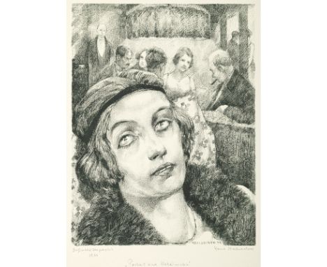 Baluschek, HansBreslau, 1870 - Berlin, 1935Blattgröße: 50,5 x 32,5 cm; 31 x 24 cm, o. R."Portrait einer Kokainistin", 1923. L