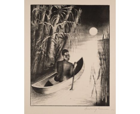 Davringhausen, Heinrich MariaAachen, 1894 - Nizza, 1970Blattgröße: 59 x 46,9 cm; 47,7 x 36,2 cm, o. R."Im Kanu", 1922. Lithog